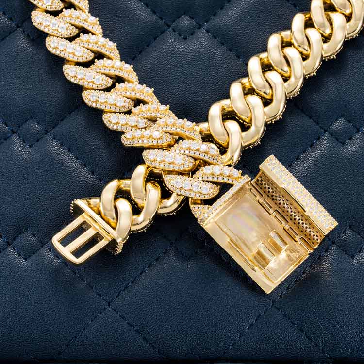 20mm moissanite yellow gold 14k vvs diamonds miami cuban link chain for men open