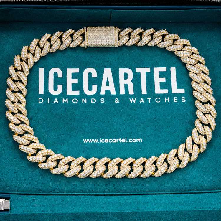 20mm Moissanit Gelbgold 14k vvs Diamanten Miami kubanische Gliederkette für Männer Samt