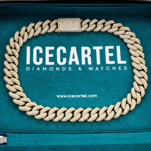 20mm Moissanit Gelbgold 14k vvs Diamanten Miami kubanische Gliederkette für Männer Samt
