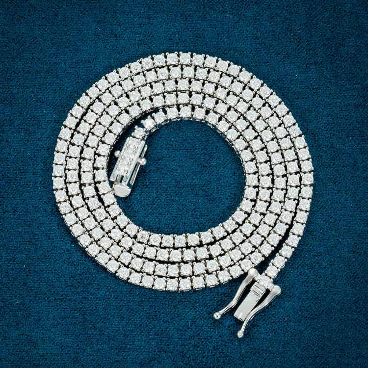 2mm moissanite tennis necklace chain white gold diamond for men front
