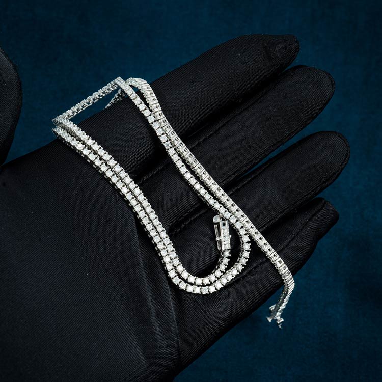 2mm moissanite tennis necklace chain white gold diamond for men hand