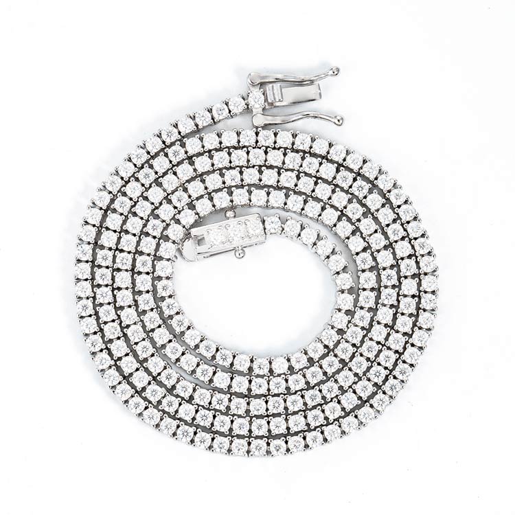 2mm moissanite tennis necklace chain white gold diamond for men white