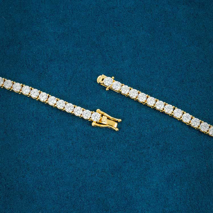 4mm Moissanit Diamant Tennis Halskette Kette vereist vvs Gelbgold Verschluss