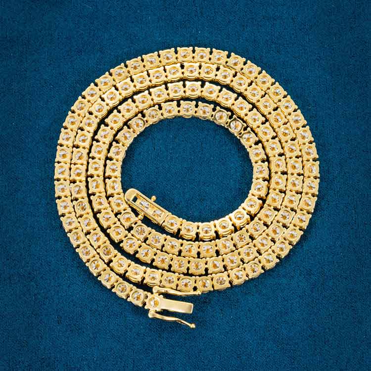 4mm Moissanit Diamant Tennis Halskette Kette vereist vvs Gelbgold zurück