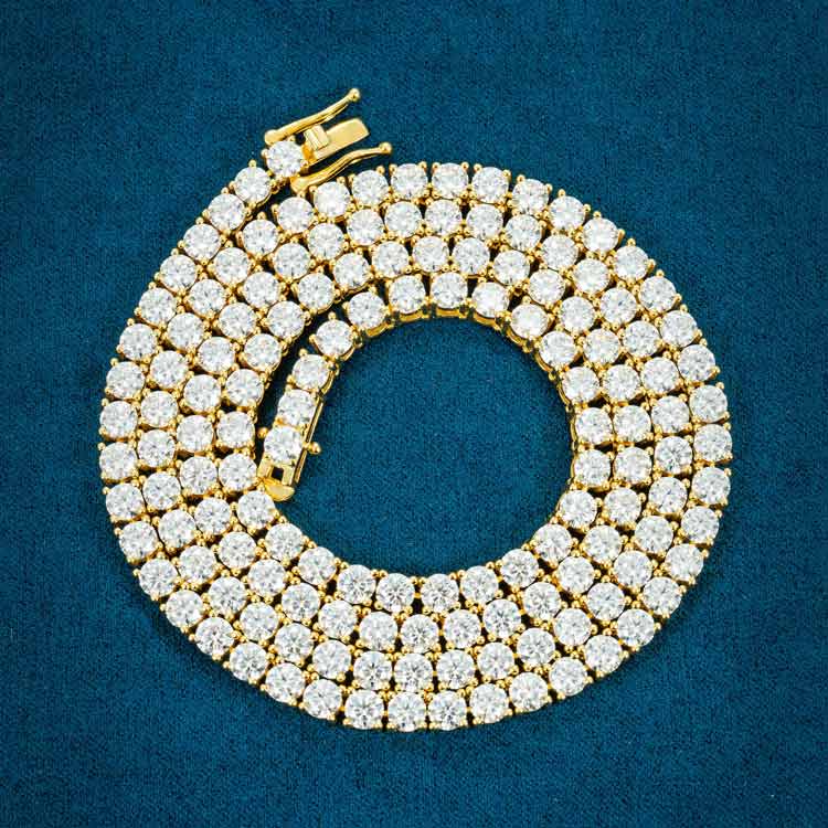 4mm Moissanit Diamant Tennis Halskette Kette vereist vvs Gelbgold vorne