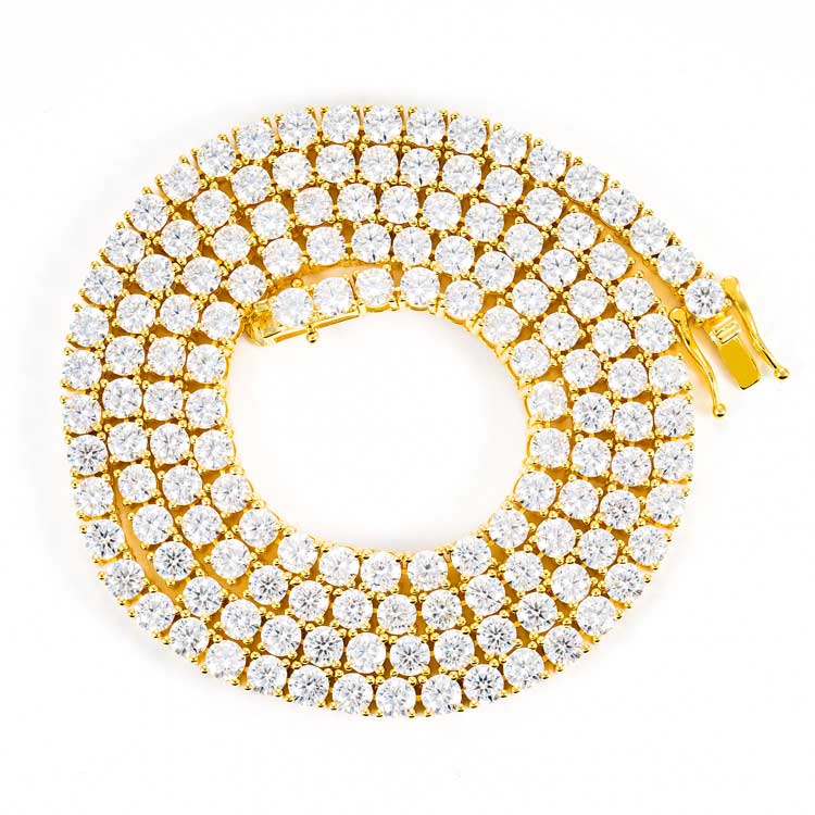 4mm Moissanit Diamant Tennis Halskette Kette vereist vvs Gelbgold weiß
