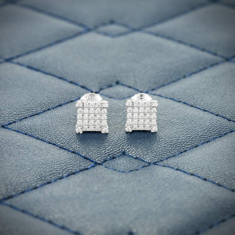 6mm moissanite square cluster stud earrings iced out front