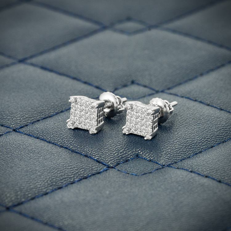 6mm moissanite square cluster stud earrings iced out sideways