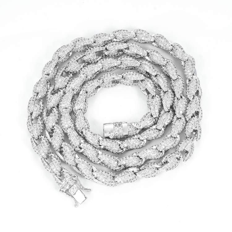 7mm moissanite rope chain necklace white gold background