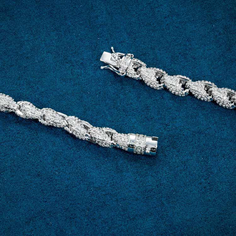 7mm moissanite rope chain necklace white gold clasp