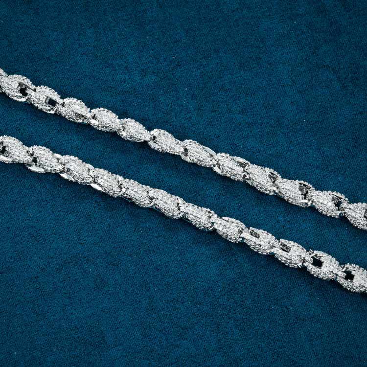 7mm moissanite rope chain necklace white gold close