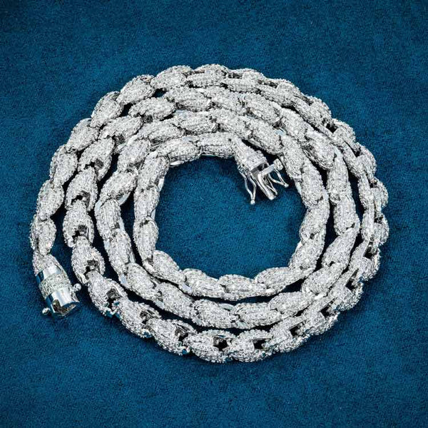 7mm Moissanite Rope Chain 14K White Gold VVS Diamonds - Ice