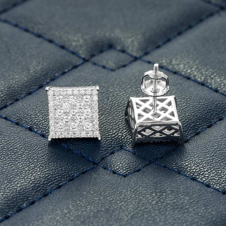 【wing bling】14K post LUVA square moissanite earring ピアス MOISSANITE Earrings Square Real 925 Silver 14k Gold Plated