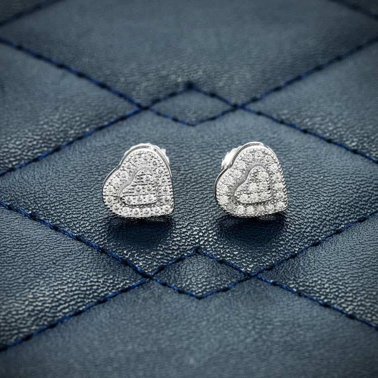 8mm Mens heart moissanite stud earrings iced out front