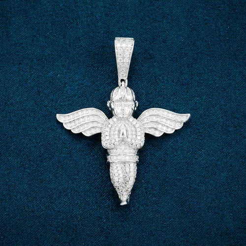 moissanite angel pendentif croix or blanc hip hop iced out front