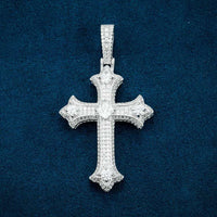moissanite cross pendant 925 silver iced out diamond front