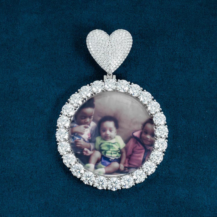 moissanite custom photo pendant heart iced out front