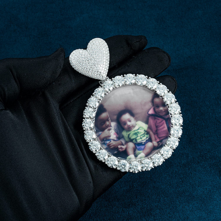 moissanite custom photo pendant heart iced out hand