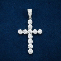 pendentif croix moissanite diamant hip hop iced out white gold front
