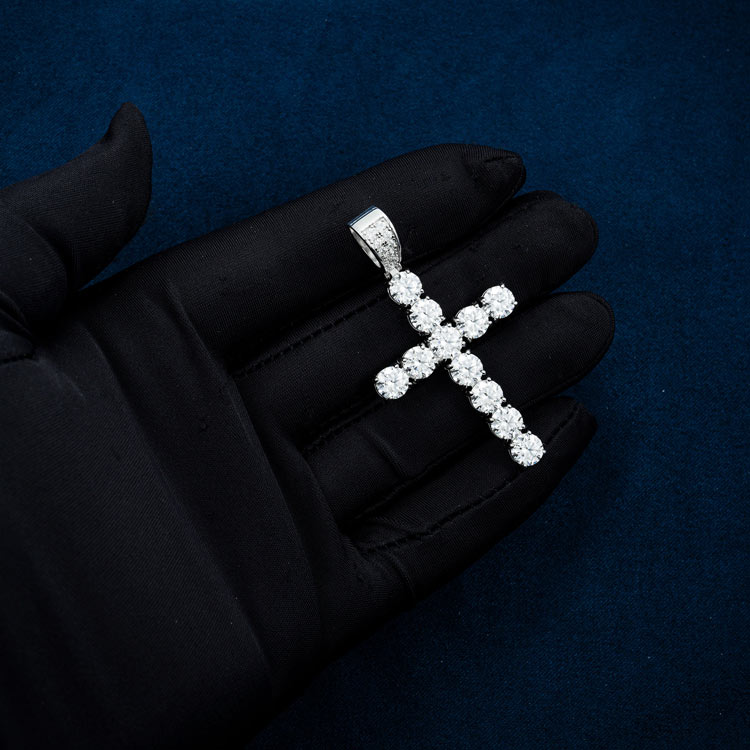 pendentif croix moissanite diamant hip hop glacé or blanc main