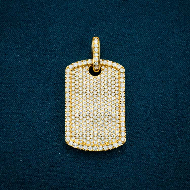 moissanite dog tag hip hop pendant yellow gold 14k ice front