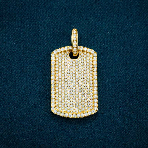 moissanite dog tag hip hop pendant yellow gold 14k ice front