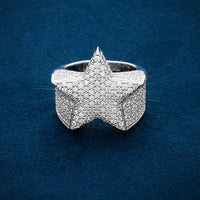 moissanite star diamond hip hop iced out ring white gold front