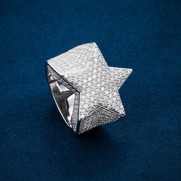Hip hop Style Full Cubic Zirconia Five pointed Star Ring - Temu