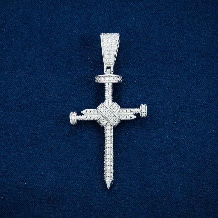 Moissanite Nail Cross Pendant 14K White Gold VVS Diamonds Ice Cartel