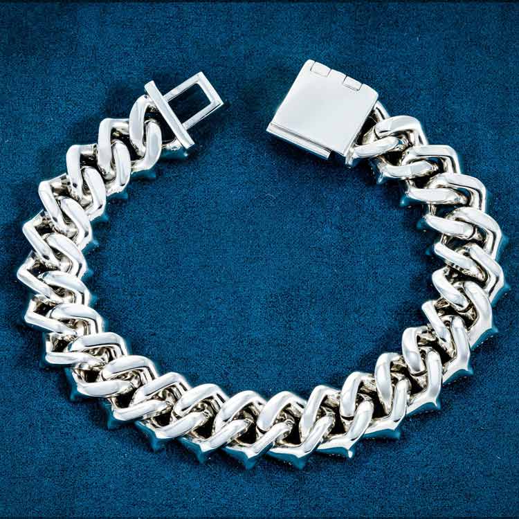spiked link bracelet for men white gold iced moissanite back