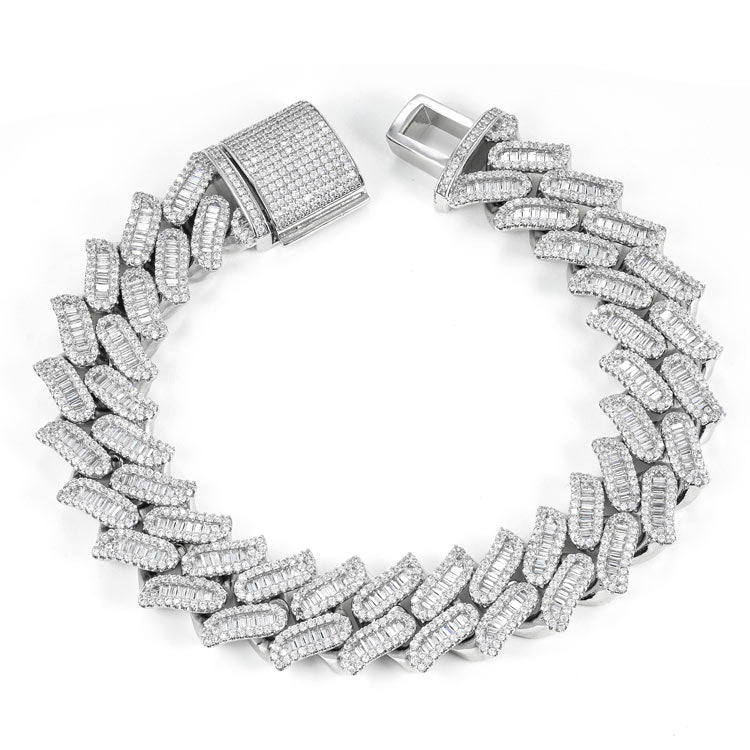 spiked link bracelet for men white gold iced moissanite white