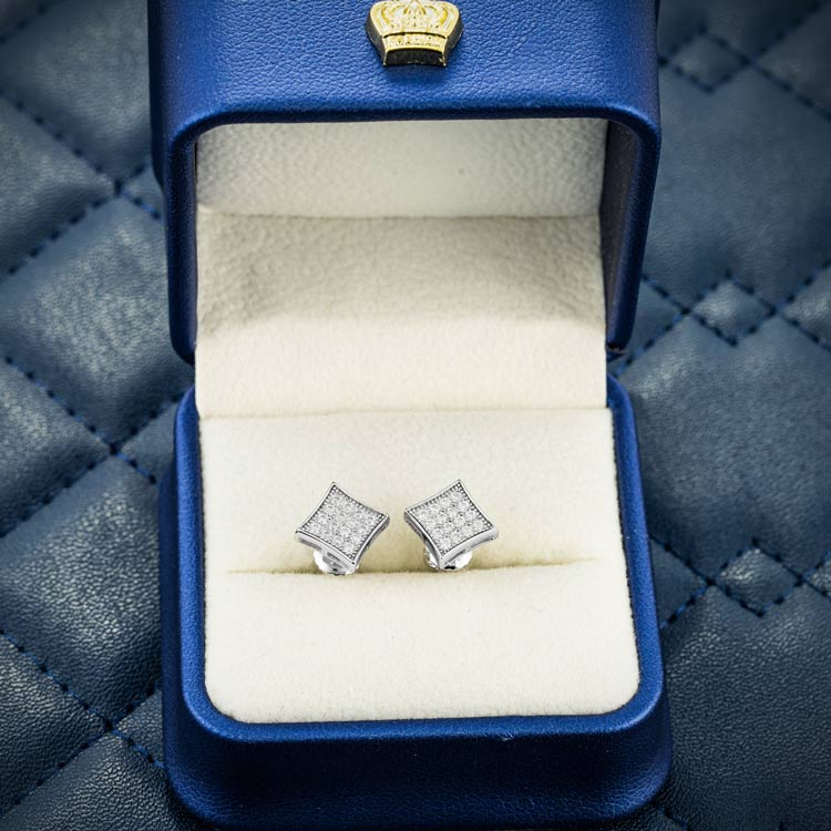Square Moissanite diamonds stud earrings iced out screw back box