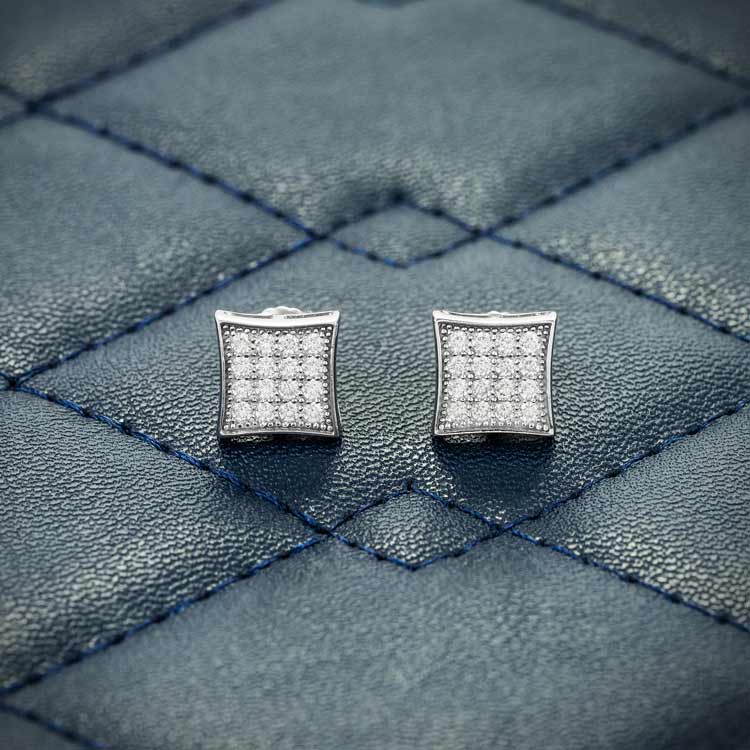 Square Moissanite diamonds stud earrings iced out screw back front