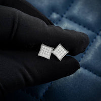 Square Moissanite diamonds stud earrings iced out screw back on hand