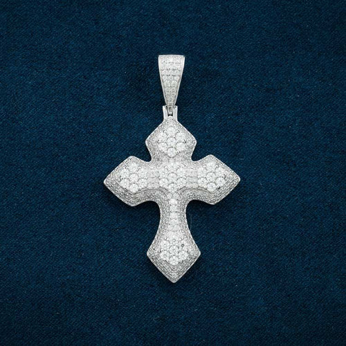 syriac moissanite cross iced out hip hop ring white gold front