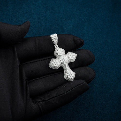 syriac moissanite cross iced out hip hop ring white gold hand