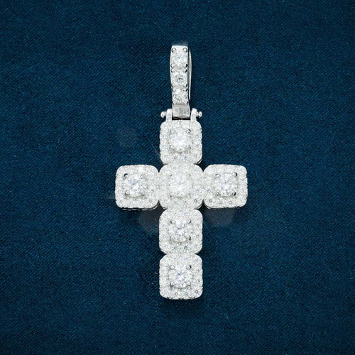Weißgold Moissanit Diamant Halo Fassung Kreuz Anhänger 925 Silber Front