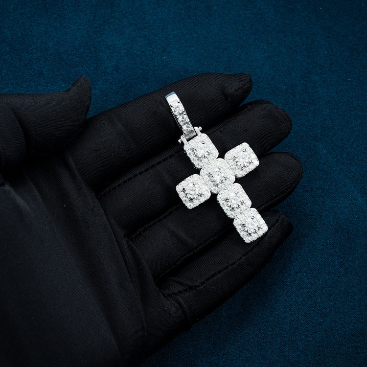 Weißgold Moissanit Diamant Halo Fassung Kreuz Anhänger 925 Silber Hand