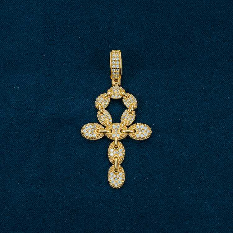 Gelbgold Moissanit Diamant Kreuz Ring 14k Gelbgold für Männer Front
